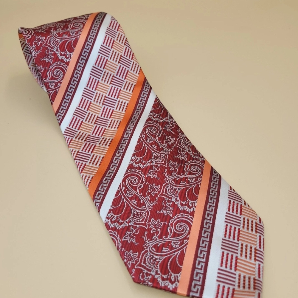 Daniel Ellissa Men's Burgundy, Orange & Cream Necktie. Work Casual Business